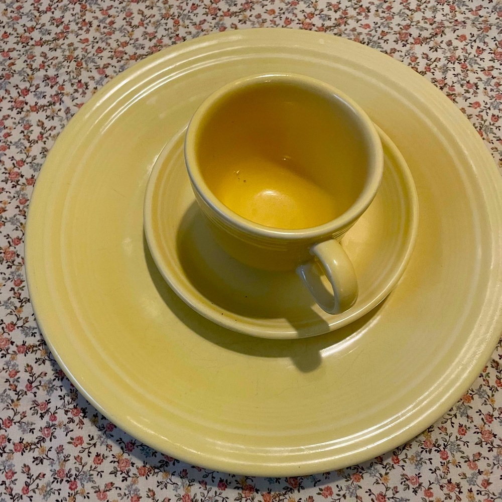 Fiestaware Lead-Free Yellow Plate, Saucer, and Teacup Set